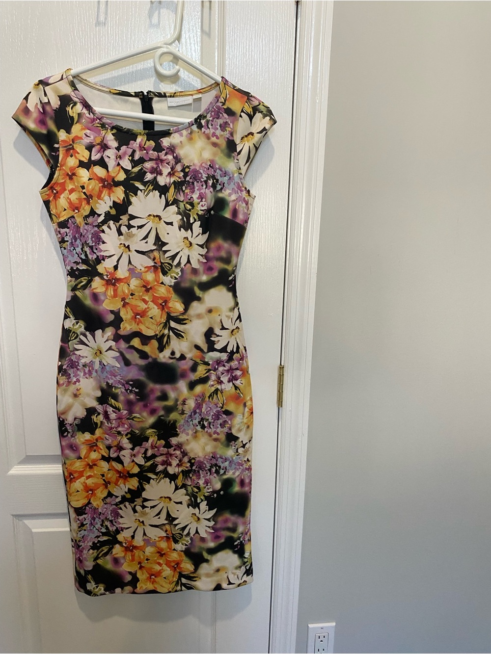 New York & Company Floral Sheath Dress in Black, Purple & Yellow